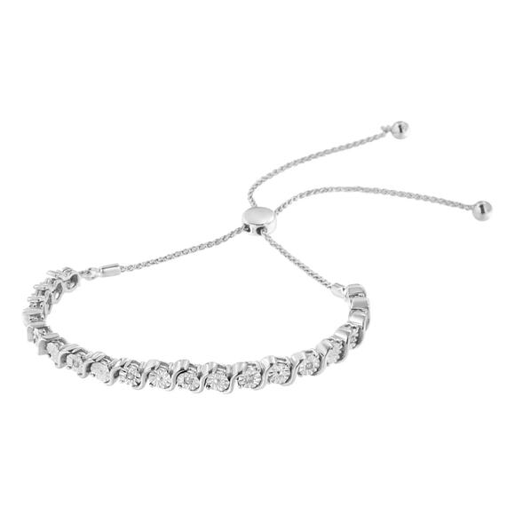 Haus of Brilliance Sterling Silver and Diamond S Link Adjustable Bolo Bracelet - Picture 2 of 5